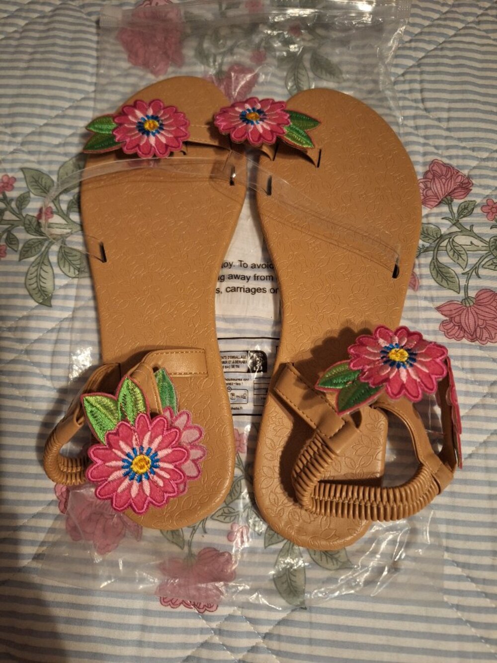 Pink Flower Patch Sandals Size 41 (Runs Very Big)